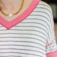 Dressed to Chill V-Neck Top in Heather/Grey/Ivory/Pink