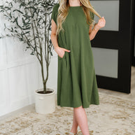 Flatter Me Later Relaxed Dress in Moss
