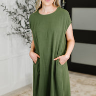 Flatter Me Later Relaxed Dress in Moss