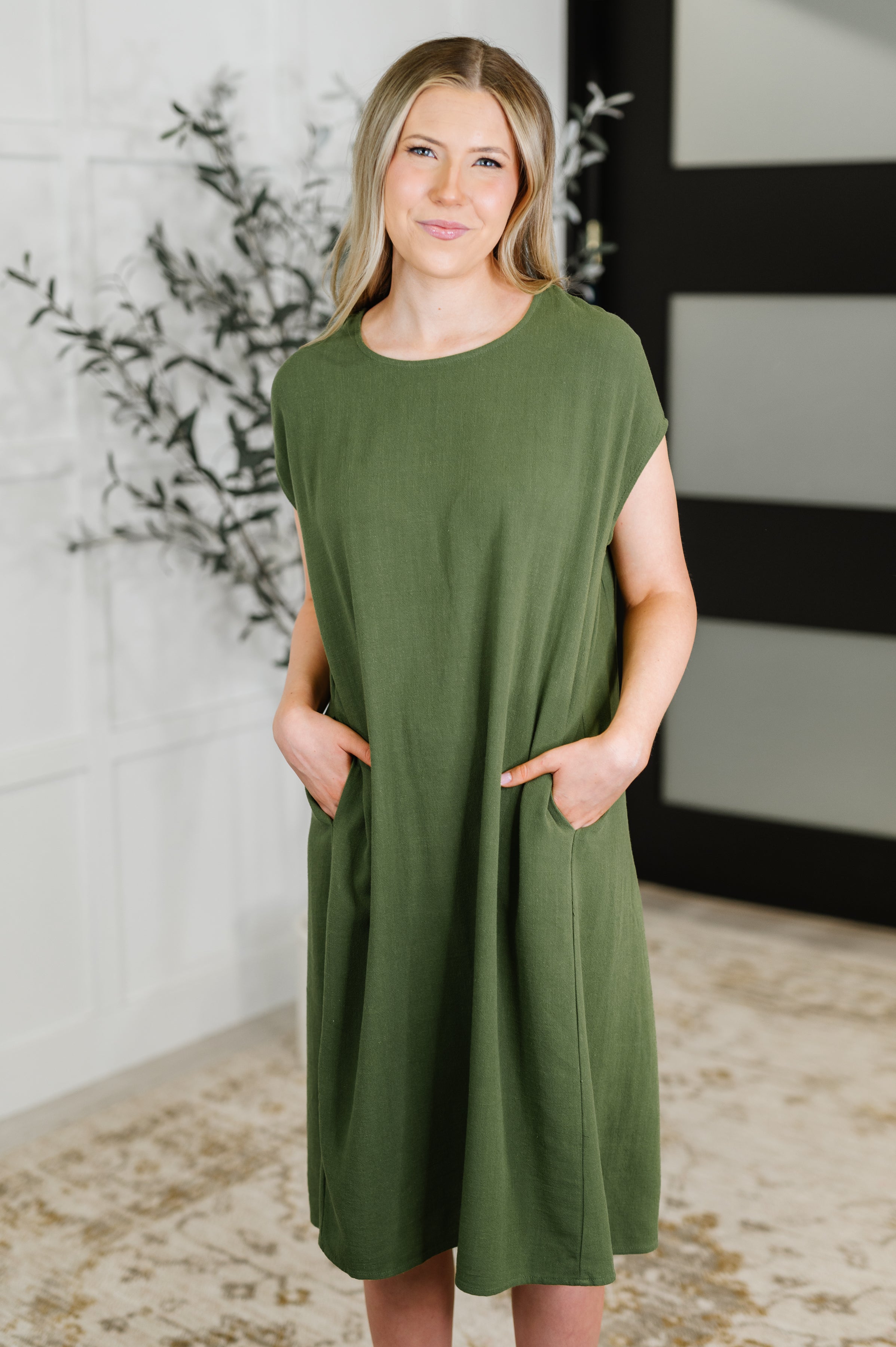 Flatter Me Later Relaxed Dress in Moss