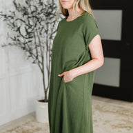 Flatter Me Later Relaxed Dress in Moss