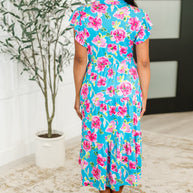 Fleurget Me Not Tiered Flutter Sleeve Dress in Aqua