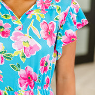 Fleurget Me Not Tiered Flutter Sleeve Dress in Aqua