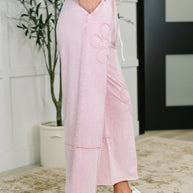 PREORDER: Flower Applique Cropped Flare Bottoms in Light Pink