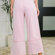 PREORDER: Flower Applique Cropped Flare Bottoms in Light Pink