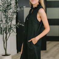 High Tide High Neck Embossed Sleeveless Dress in Black