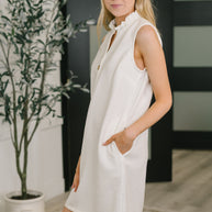 High Tide High Neck Embossed Sleeveless Dress in Off White