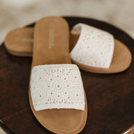 Imelda Off White Crocheted Slip On Sandal