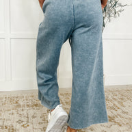 In or Out Wide Leg Cropped Pants Dusty Blue