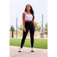 Ready to Ship |  The Stephanie - Crossover BLACK Pocket Full Length Leggings