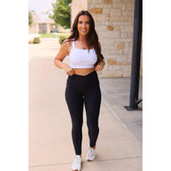 Ready to Ship |  The Stephanie - Crossover BLACK Pocket Full Length Leggings