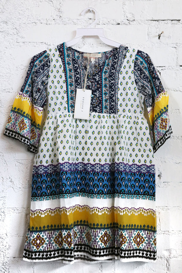 Kids Sunny Days Navy Boho Print 3/4 Sleeve Dress