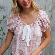 Feeling Femme' Blush Scoop Neck Floral Top w/Bow