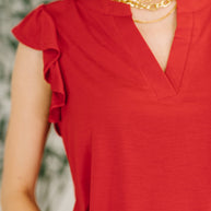 Lizzy Flutter Sleeve V-Neck Blouse in Red
