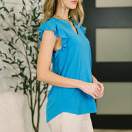 Lizzy Flutter Sleeve V-Neck Blouse in  in Aqua