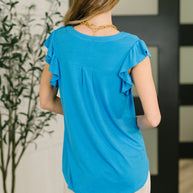 Lizzy Flutter Sleeve V-Neck Blouse in  in Aqua