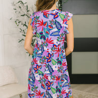 Lizzy Flutter Sleeve Dress in Multi Leaf