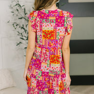 Lizzy Flutter Sleeve Dress in Patchwork Floral