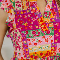 Lizzy Flutter Sleeve Dress in Patchwork Floral