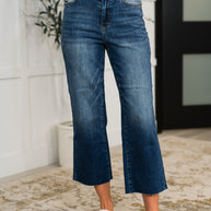 Maisie High Waist Back Pocket Embroidery Crop Wide