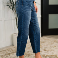 Maisie High Waist Back Pocket Embroidery Crop Wide