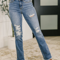 Maureen High Rise Distressed Bootcut Jeans