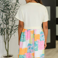 Office Associate Patchwork Print Babydoll Dress