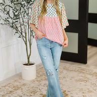 Outside Advantage Mixed Print Boho Blouse