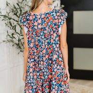 Petal to the Metal Flutter Sleeve Dress in Navy/Coral