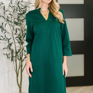 Portfolio Quarter Sleeve Dress in Hunter Green
