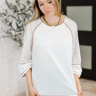 Preoccupied Striped Sleeve Top in Tan