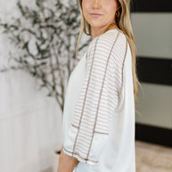 Preoccupied Striped Sleeve Top in Tan