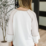 Preoccupied Striped Sleeve Top in Tan