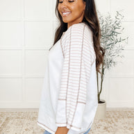 Preoccupied Striped Sleeve Top in Tan