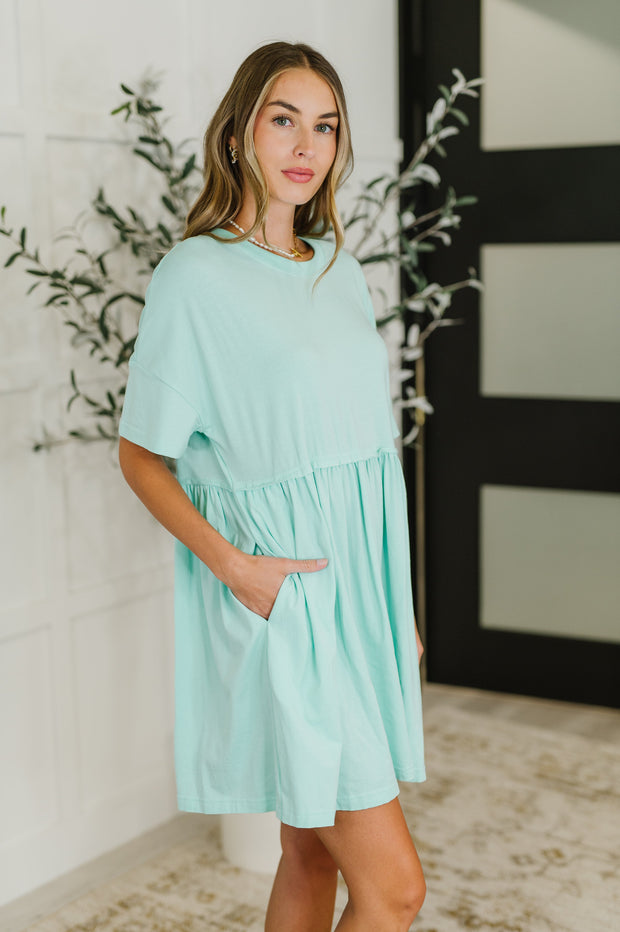 PREORDER: Relaxed Drop Shoulder Dress in Aqua