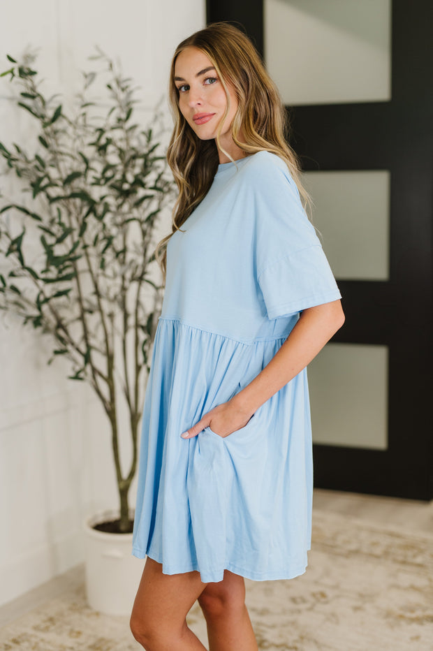 PREORDER: Relaxed Drop Shoulder Dress in Light Blue