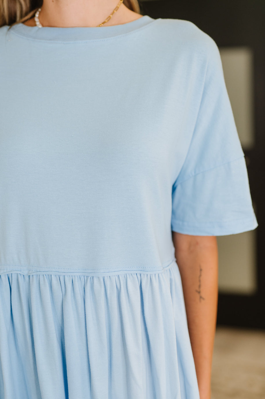 PREORDER: Relaxed Drop Shoulder Dress in Light Blue