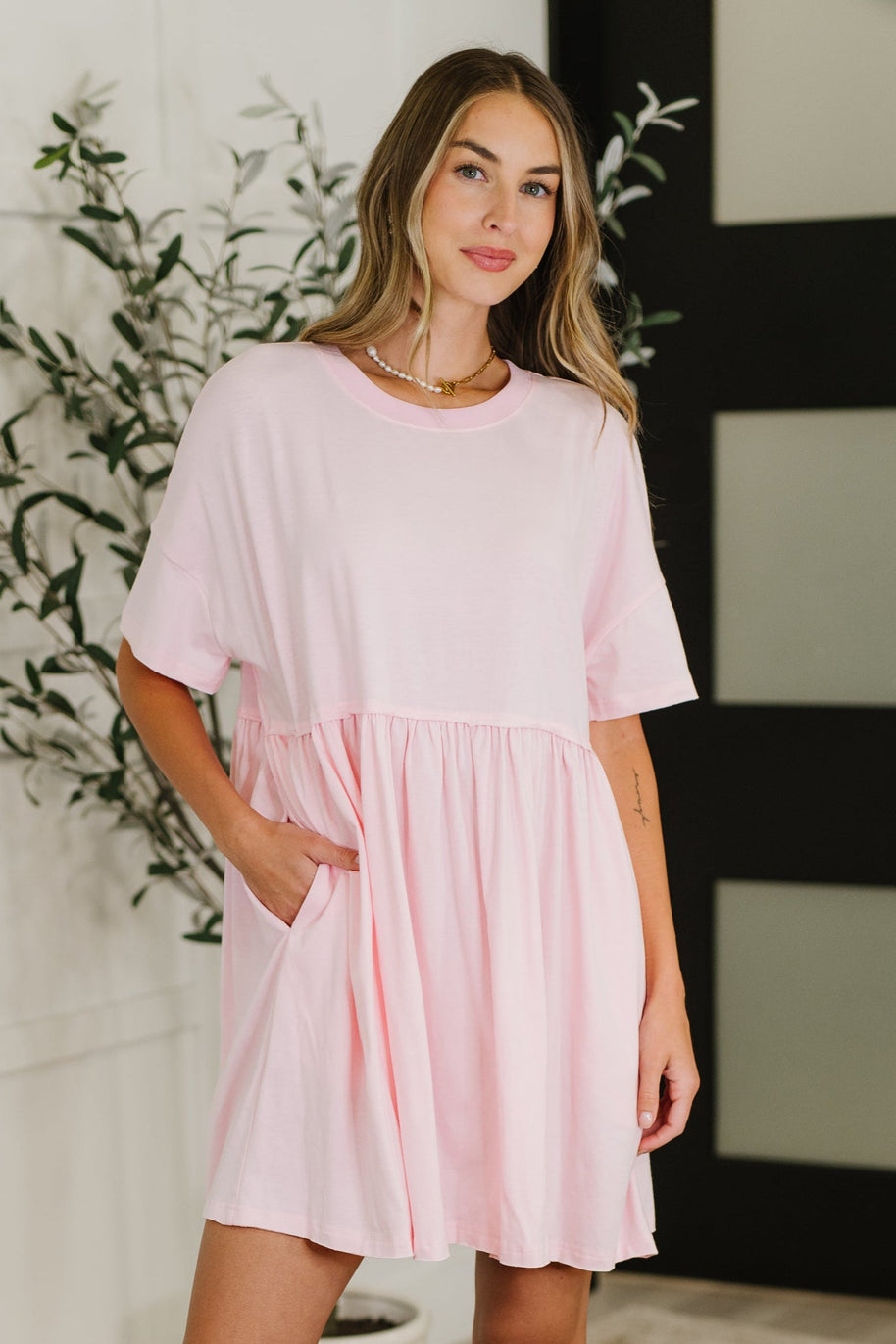 PREORDER: Relaxed Drop Shoulder Dress in Light Pink