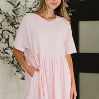 PREORDER: Relaxed Drop Shoulder Dress in Light Pink