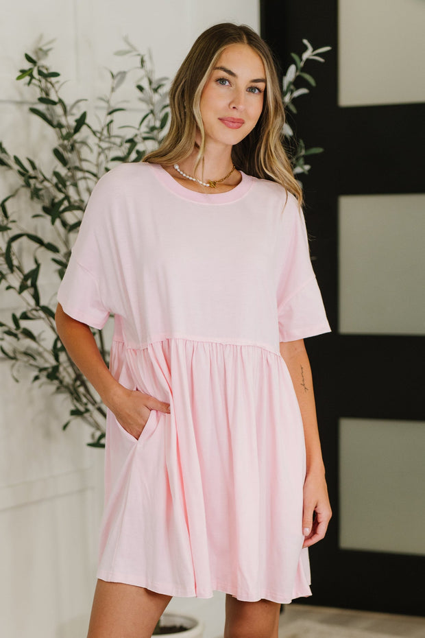 PREORDER: Relaxed Drop Shoulder Dress in Light Pink