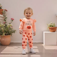 Light Orange Little Pumpkin Ruffle Sleeve Lounge Set