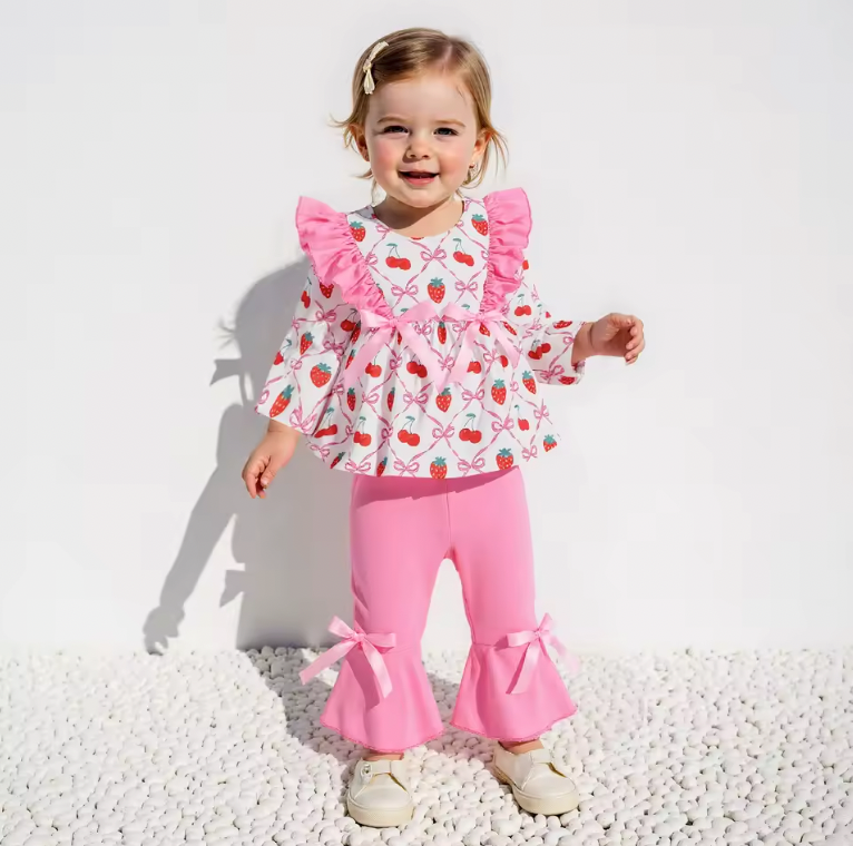 Strawberry and Bows Pink Ruffle Bell Set