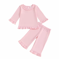 Pink Frill Solid Pant Set