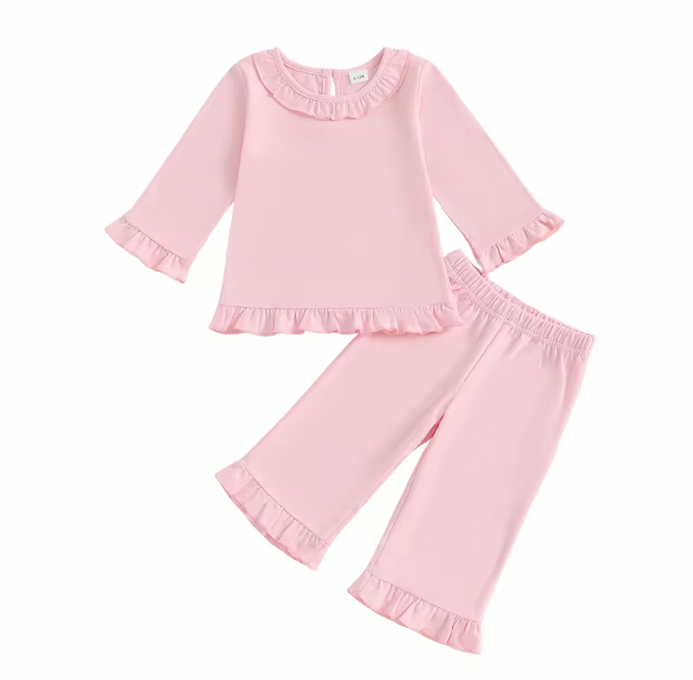 Pink Frill Solid Pant Set