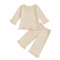 Beige Frill Solid Pant Set