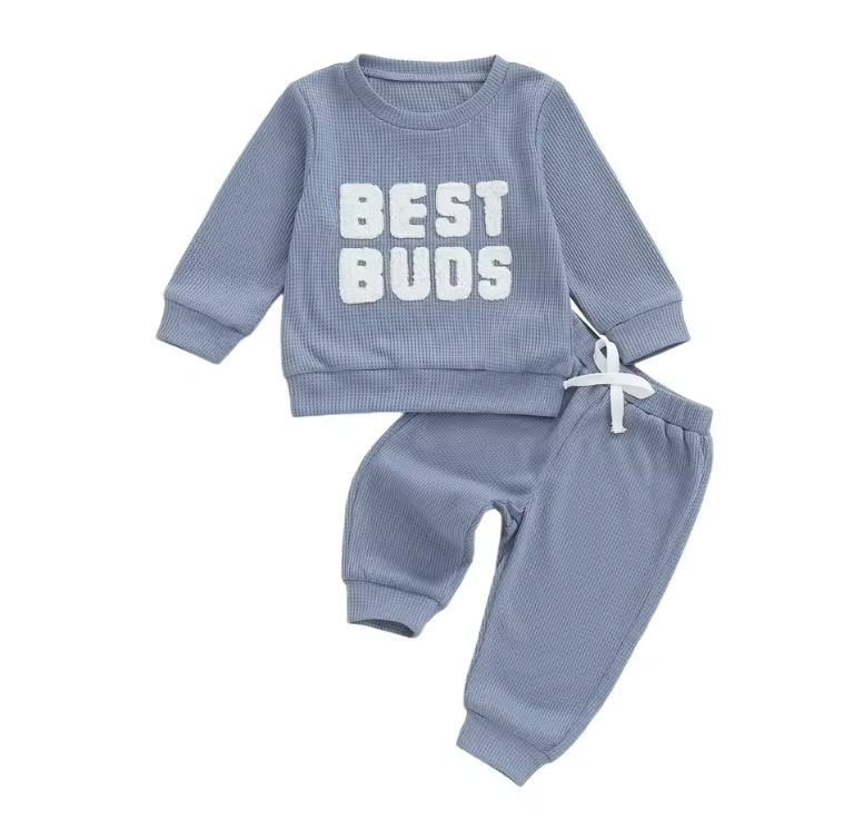 Blue Best Buds Embroidered Lounge Set