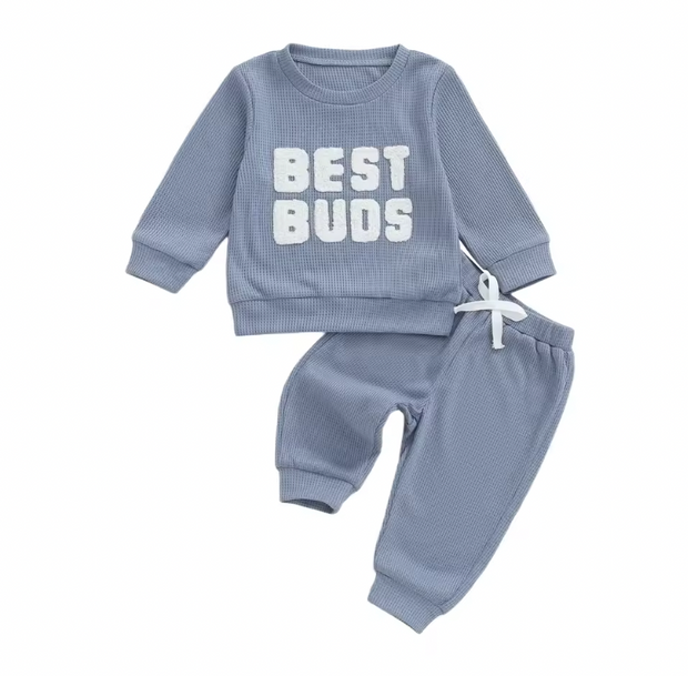 Blue Best Buds Embroidered Lounge Set