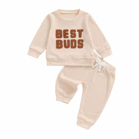 Beige Best Buds Embroidered Lounge Set