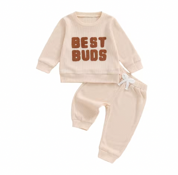 Beige Best Buds Embroidered Lounge Set