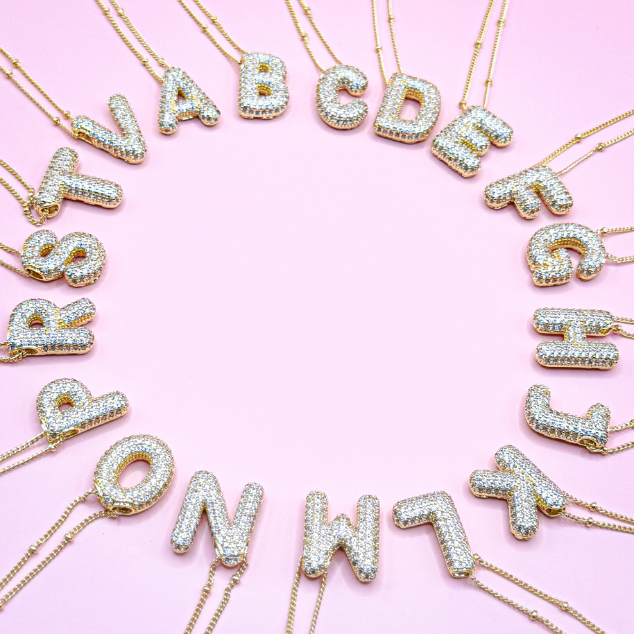 18K Gold Plated Bubble Initial Necklace